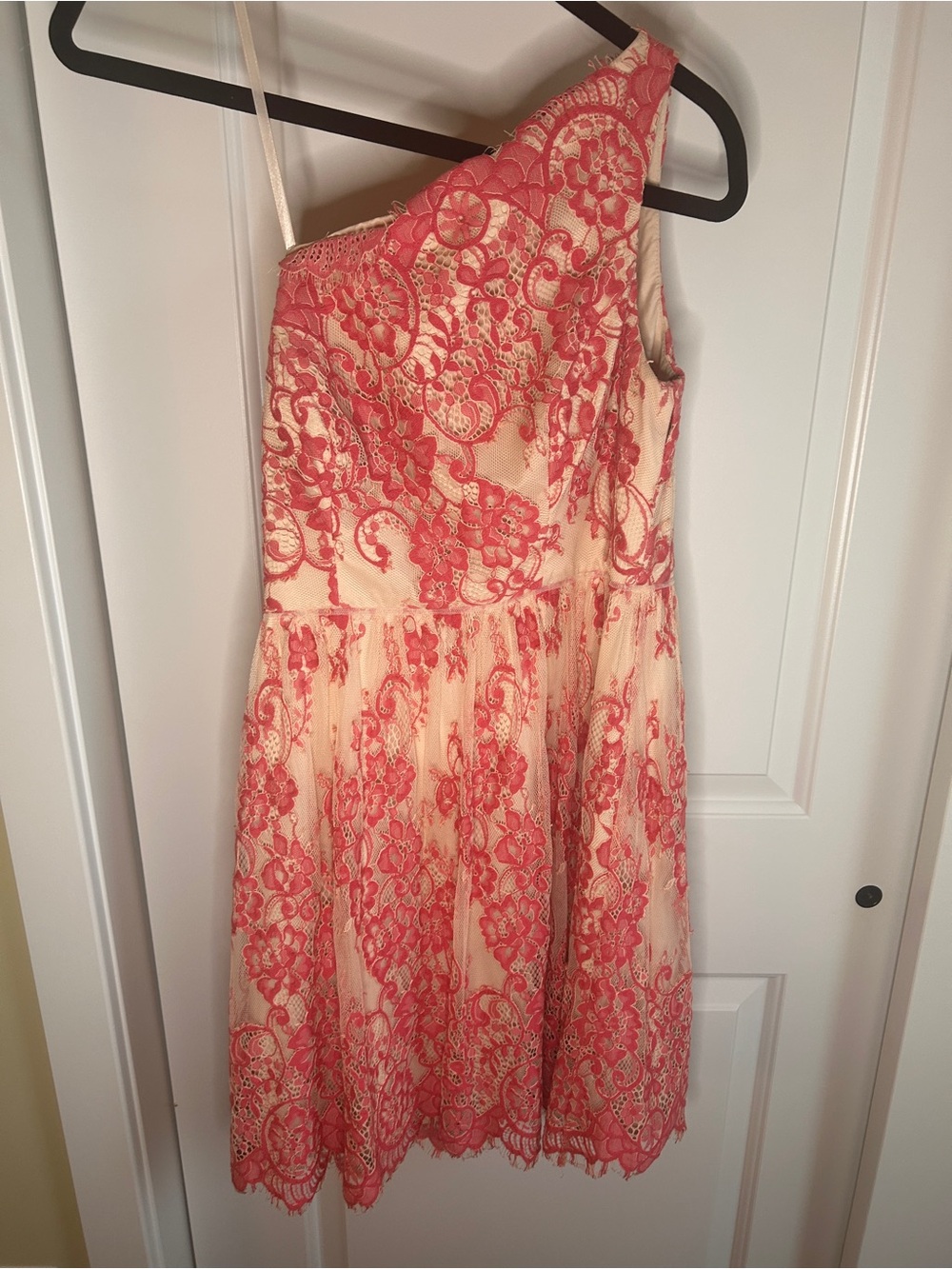 Adrianna Papell Coral Lace One-Shoulder Fit & Flare Dress Size 4